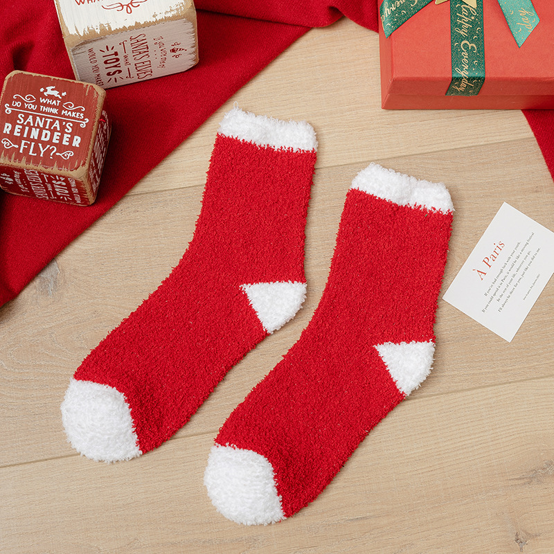 クリスマスの靴下のプレゼントの箱の女性のサンゴの絨毯の厚い保温の家の床の靴下の秋冬のぬいぐるみの床の靴下の睡眠の靴下|undefined