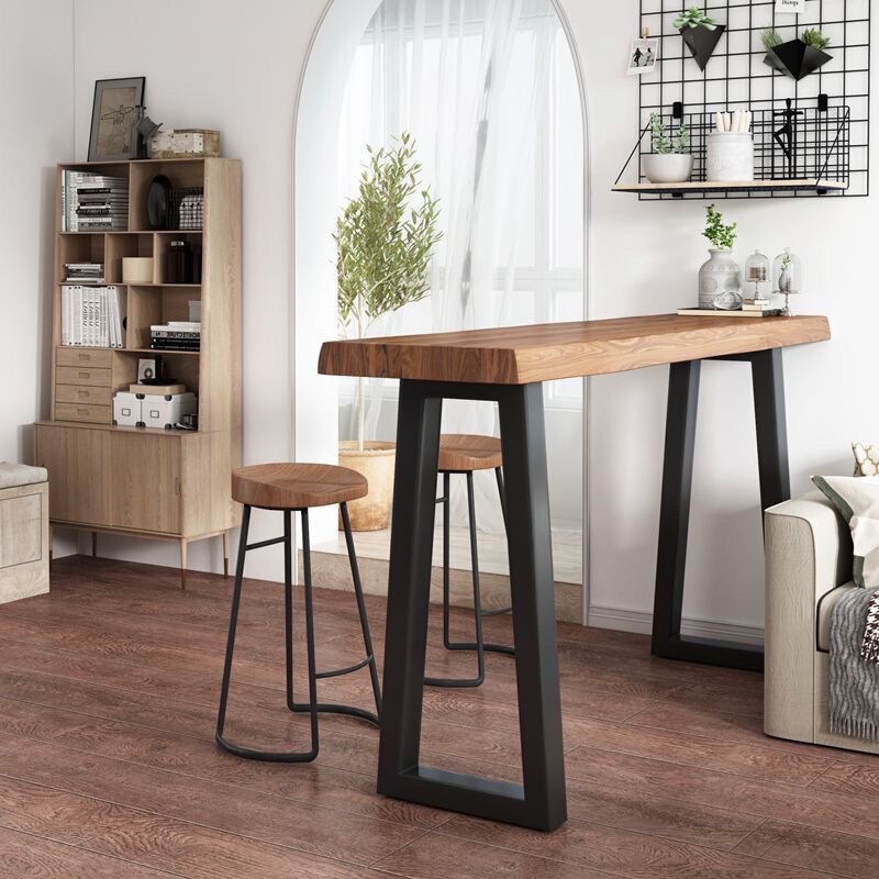 Solid Wood Bar Table for Home Use, Long Narrow Table for Balcony Against the Wall, Commercial Bar High Table and Chair Set