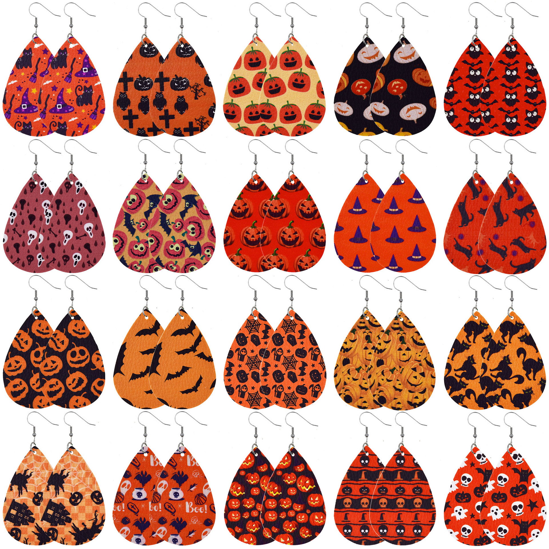 Cross-border Adult Earrings Wholesale European And American Halloween Leather Earrings Ghost Festival Pumpkin Skull Water Drop Pu Earrings display picture 22