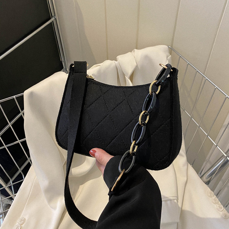2025 Popular French Niche Design Bag for Women, Versatile and High-End Chain Shoulder Handbag, Felt Armpit Bag