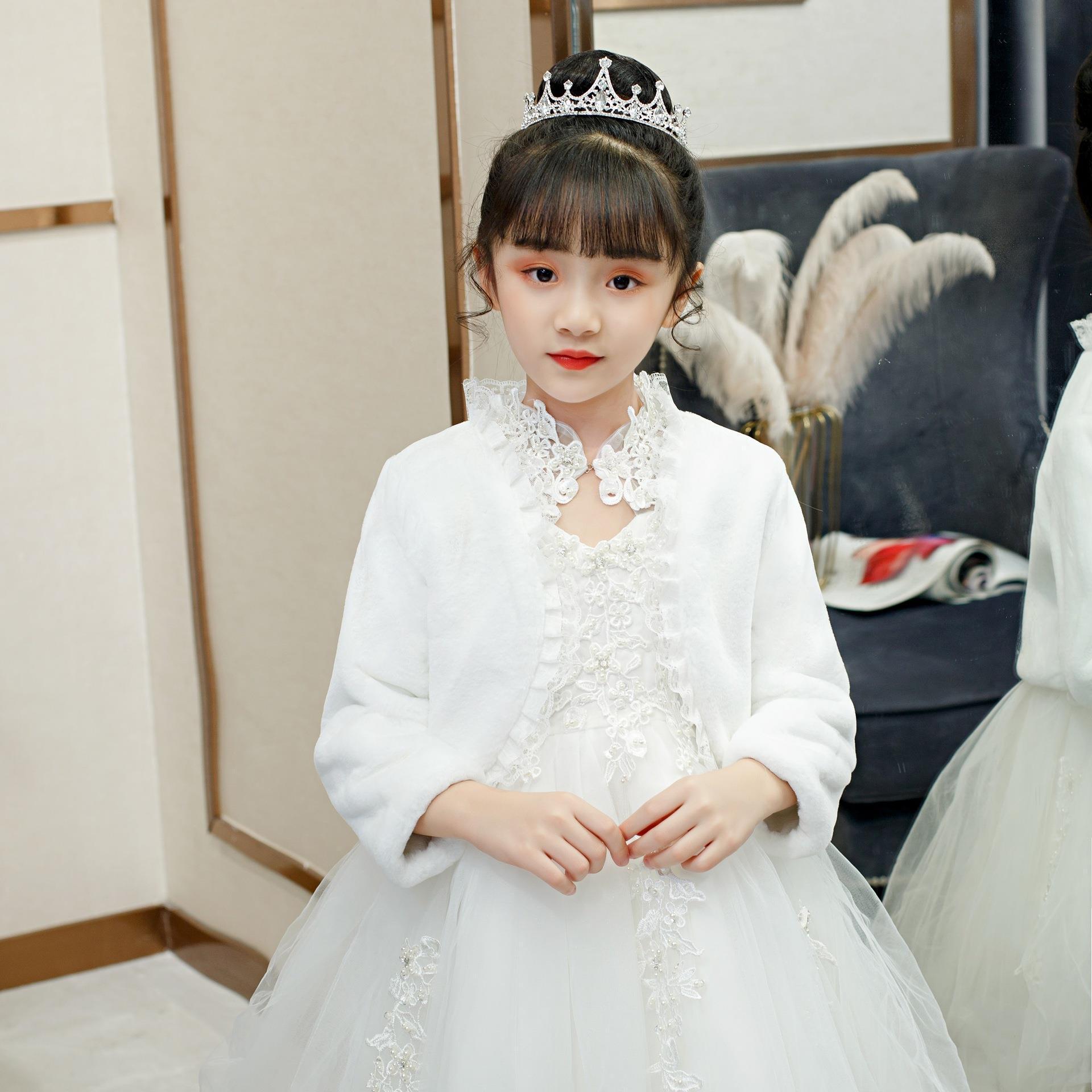 Capa para niños, vestido de princesa de felpa, abrigo de manga larga para salir en otoño e invierno, chal de piel cálido para niña de flores