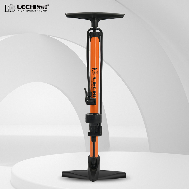 乐驰落地式铁质打气筒自行车电动车汽车充气筒家用带气压表气筒