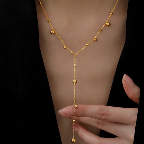 European and American style, simple and high-end 18K gold multi-drop tassel necklace for women, cold style, versatile long clavicle chain