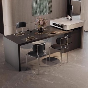 Island Dining Table Integrated Italian Modern Pure Black Slate Small Apartment Household Multi-Functional Retractable Kitchen Island