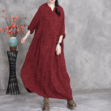 25秋季新品提花棉麻连衣裙文艺宽松慵懒旅行女装亚马逊跨境货源