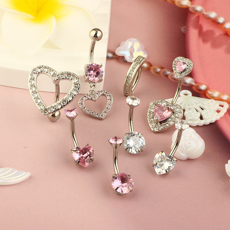6g Weight Zircon Inlay Material 1 Piece 1 Set Belly Rings Simple Style Heart Shape 304 Stainless Steel Inlay Zircon