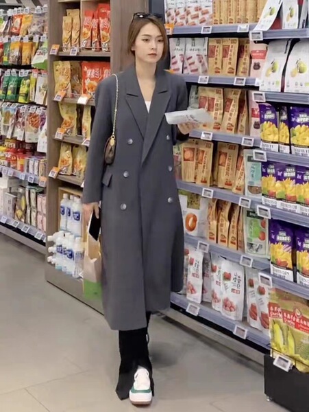 Autumn demi-season long classic suit jacket