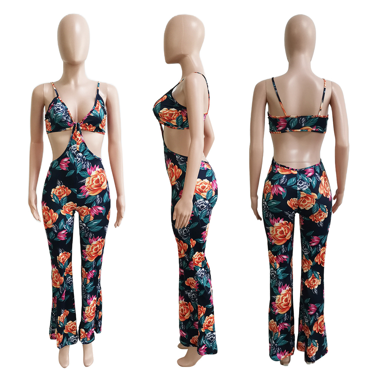 Women Clothing Spring Summer Beach Vacation Tube Top Hollow Out Cutout Jumpsuit