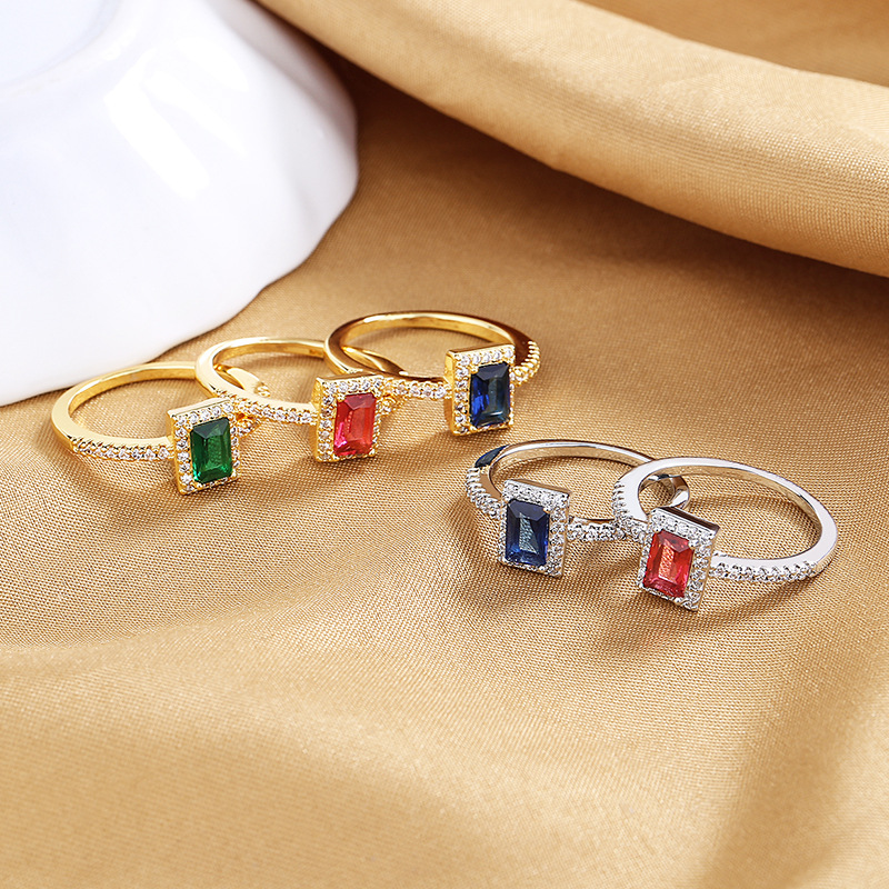 5g Weight Zircon Inlay Material Retro Square Copper Inlaid Zircon Rings