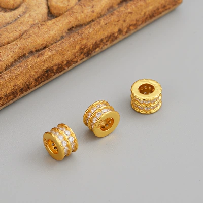 Diamond-Studded Loose Beads Gold-Plated Color-Preserving | Zərgərlik ara hissələri - gz0013-s925-sterling-silver