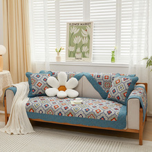全棉绗缝斜纹沙发垫坐垫防滑布艺加厚田园四季通用沙发巾跨境厂家