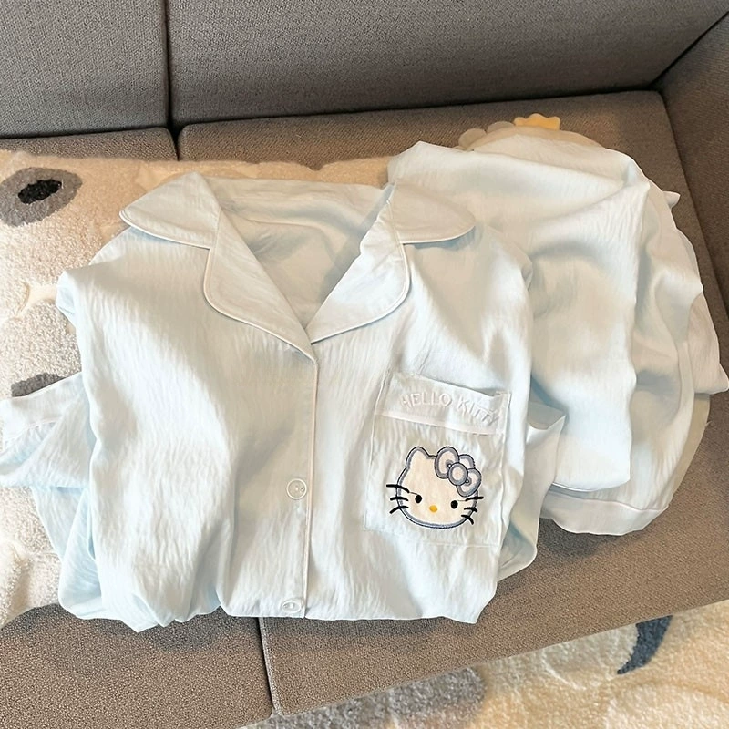 Пижамный комплект с длинным рукавом (Hello Kitty), хлопок, японский стиль, размеры M–XXL
