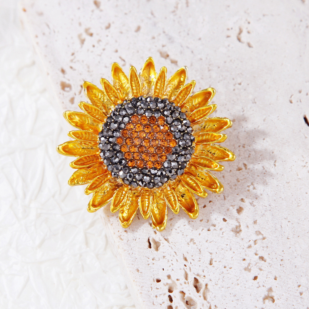 Europa y los Estados Unidos nuevos broches de girasol esmalte flores de diamante flor flor de pecho joyería de alta calidad aleación al por mayor