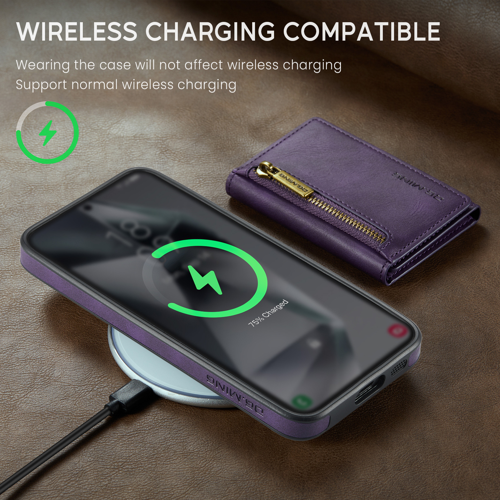 M5 für Samsung S24 magnetische kabellose Ladetelefonhülle S24 Plus Zwei-in-Eins-Anti-Diebstahl-Bürsten-Brieftaschen-Schutzhülle_voghion.com