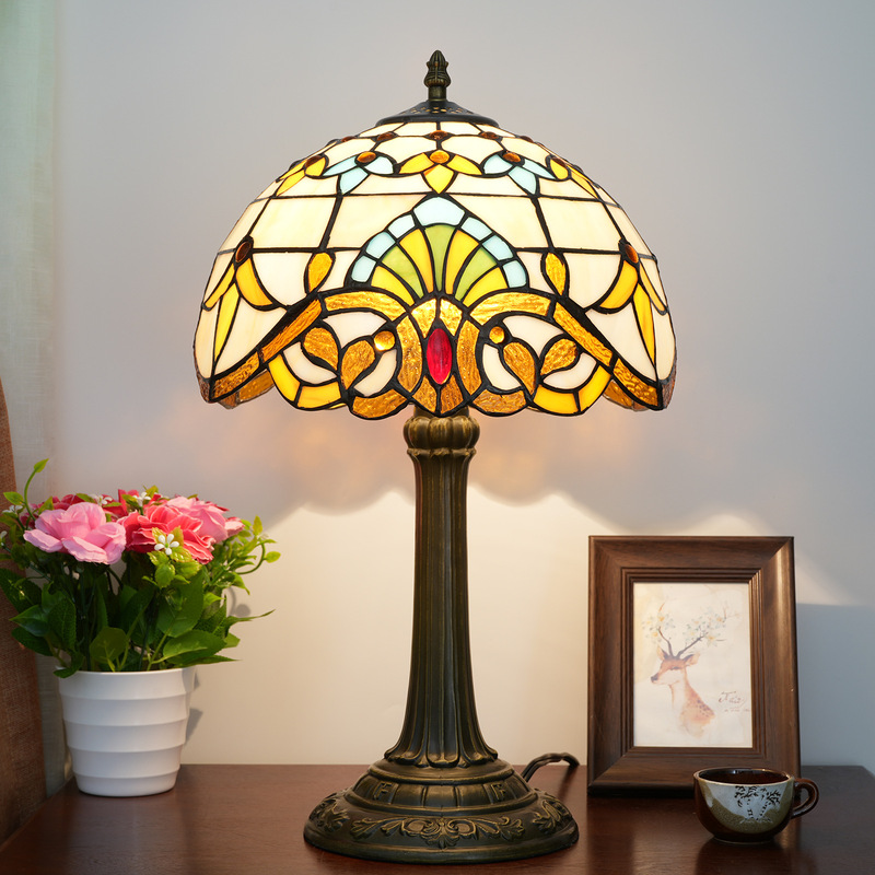 European Tiffany Retro Table Lamp Export American Stained Glass Classical Romantic Bar Living Room Bedroom Bedside Lamp
