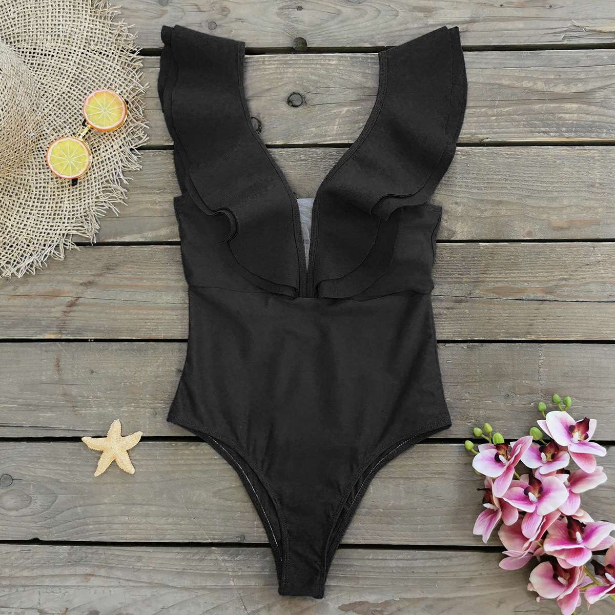 245g Weight Sleeveless Sleeve Length Polyester Fabric Type Regular Top Length One-pieces Tops Type 1 Piece Quantity Swimming Occasion V Neck Neckline Slim Fit Type Solid Color Pattern Women's Gender Elegant Style Women's Elegant Lady Solid Color 1 Piece One Piece Swimwear 15