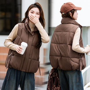 Women's Cotton Vest 2025 Autumn and Winter New European and American Fashion Thickened Cotton Waistcoat Loose Stand Collar Short Jacket Vest Trendy