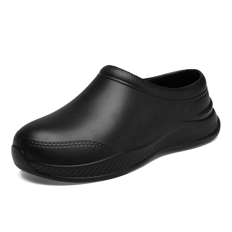 Zapatos de chef zapatos de lluvia de cocina antideslizantes de verano para hombres, impermeables y a prueba de aceite, zapatos de trabajo perezosos para hombres de suela gruesa negra image 6