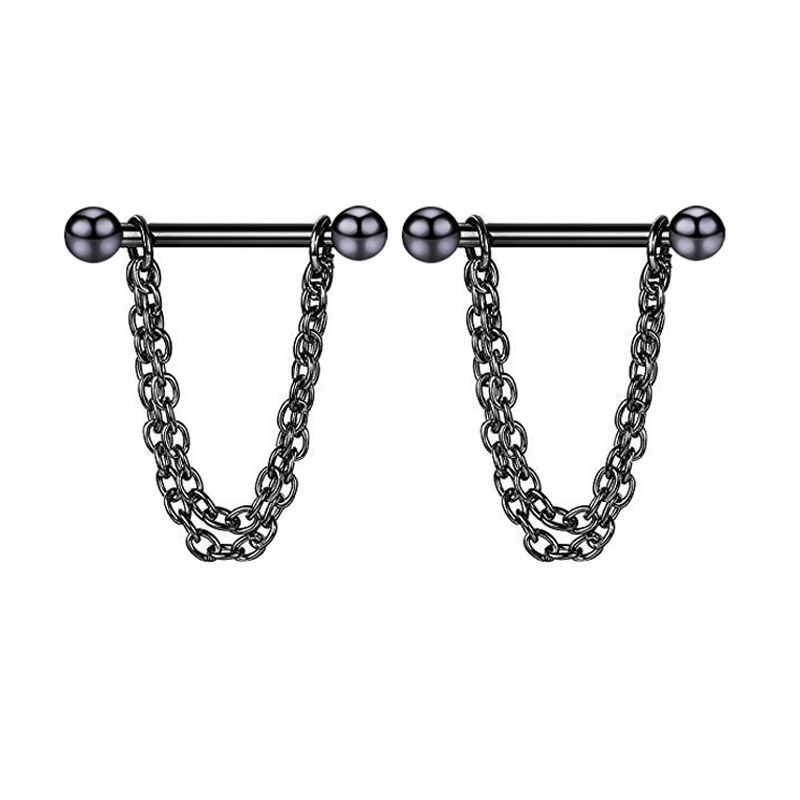 Black Stainless Steel Peach Heart Nipple Chain Ring Body Piercing Jewelry detail image 12