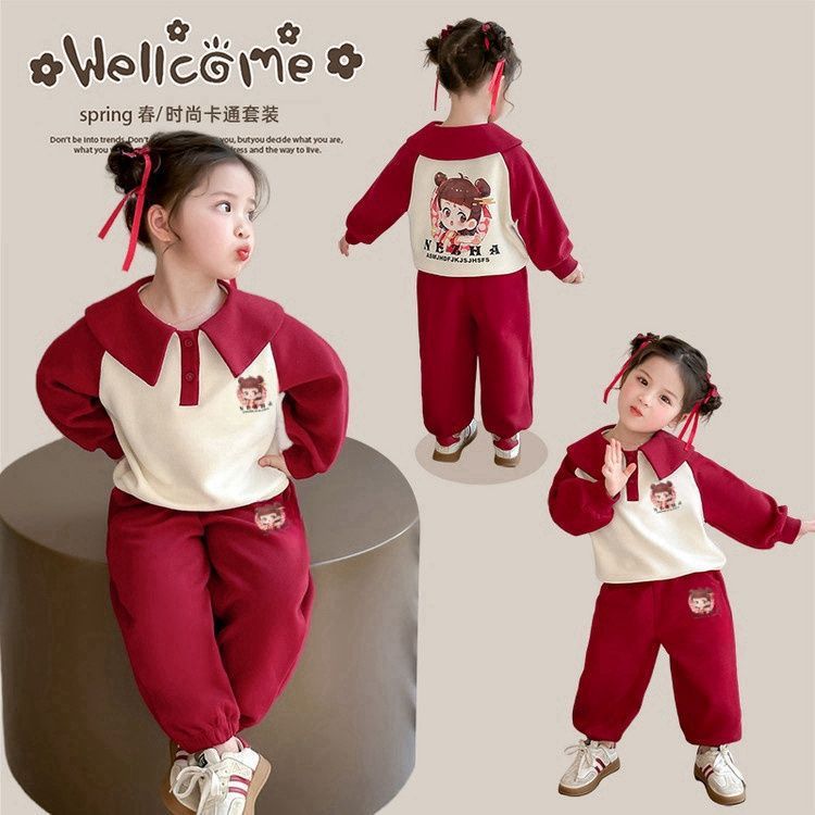 女童春秋季哪吒套装2025新款中小童儿童翻领秋装两件套小女孩