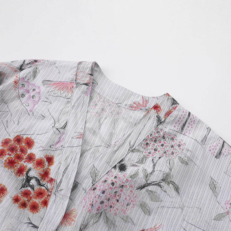现货2025秋新品宽松花卉印花系带休闲V领衬衫上衣5P8211600|undefined