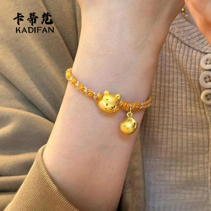 National Tide Little Red Riding Book Explosions Cute Pooh Bear Honey Pot Bracelet Transfer Beads Woven Rope Bracelet Gifts for Girls