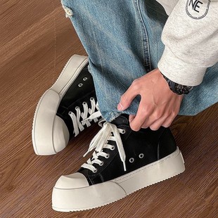 Black Thick-Soled Heightening Casual Sneakers 2025 Spring Big-Headed Ghost Same Style Leather Shoes Couple Style Sneakers Design