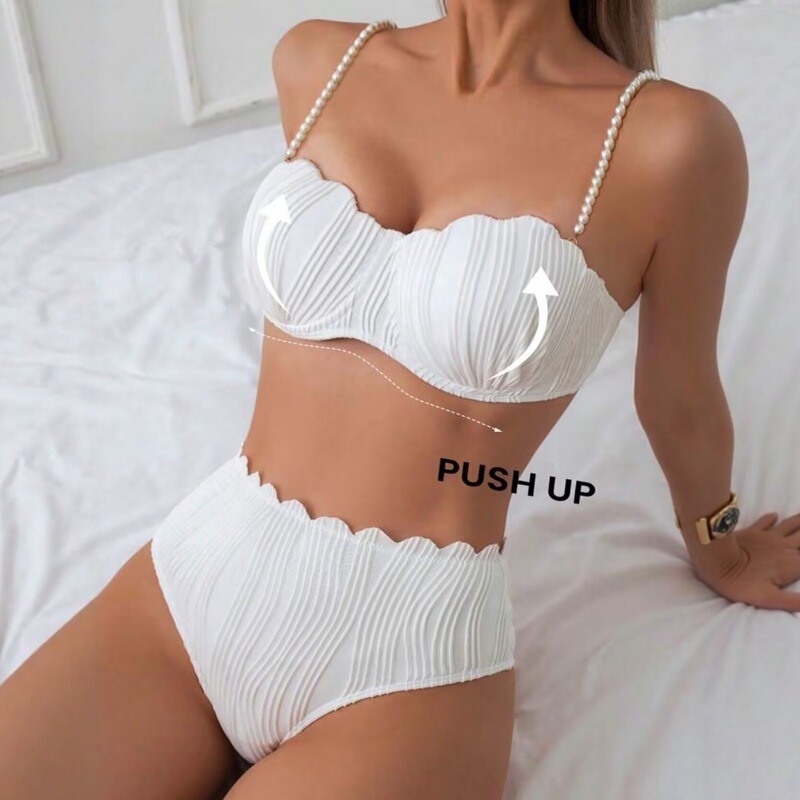 2025 New Cross-Border Solid Color Two-Piece Swimsuit European and American Sexy Three-Point Swimsuit Shell Bikini for Women European and American Style