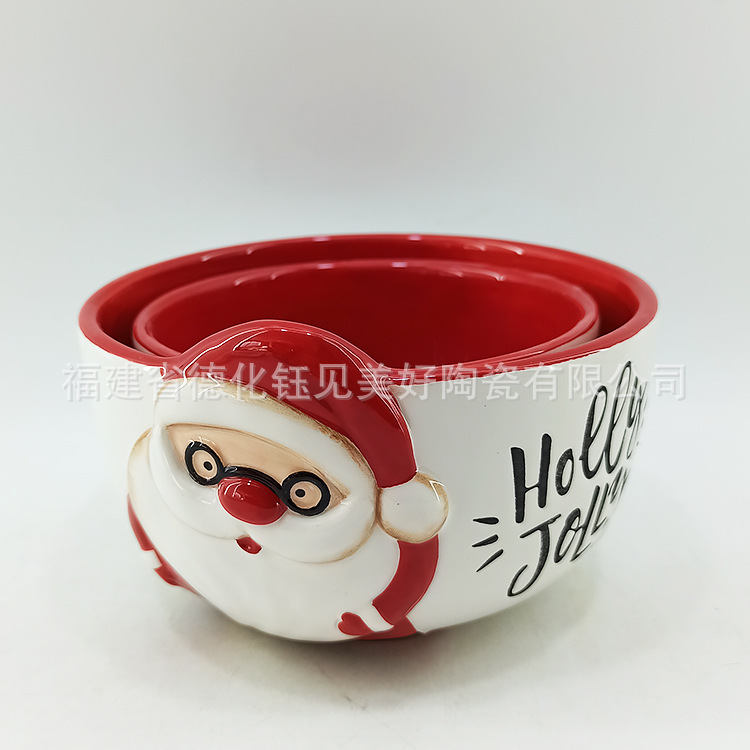 Cross Border Santa Hand Painted Red Ceramic Candy Bowl Holiday Party Snack Jam Cream Salsa Bowl Set