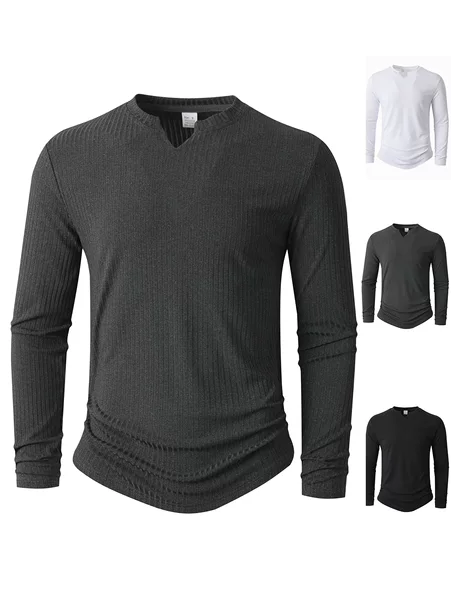 Foreign Trade European and American Cross-Border Amazon Spring and Autumn Slim-Fit Vertical Striped V-Neck T-Shirt Casual Sports Fashion Long-Sleeve Men's