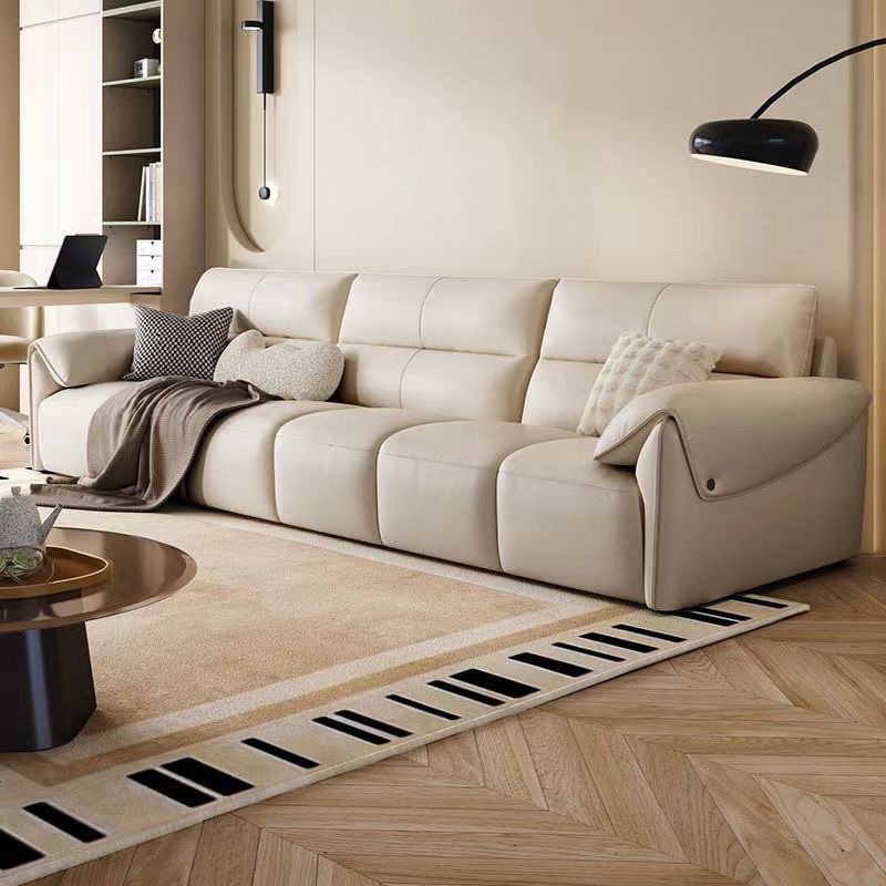 Piano Key Italian Minimalist Leather Sofa Cowhide Cream Style Leather Art Straight Row Large and Small Modern Simple