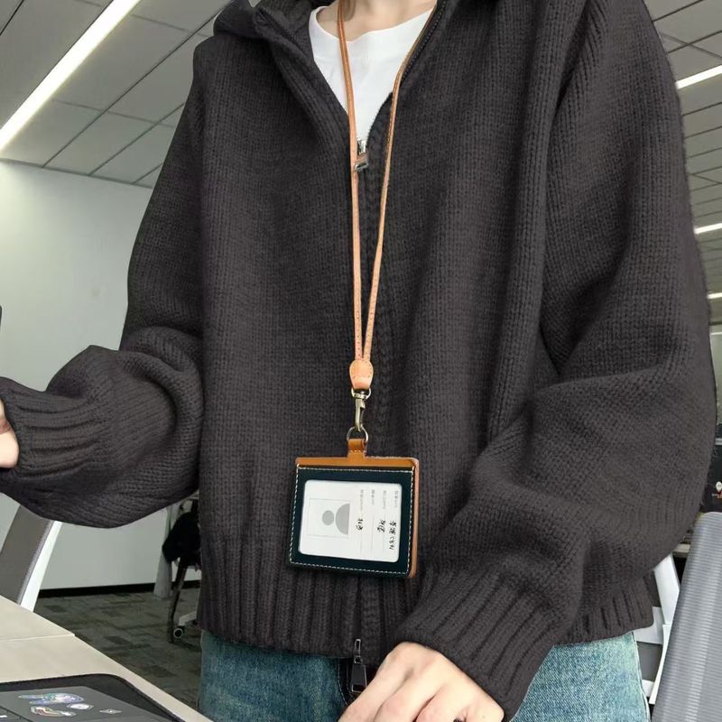 感慵懒风连帽卫衣拉链毛衣女秋冬宽松显瘦设计感针织开衫|undefined