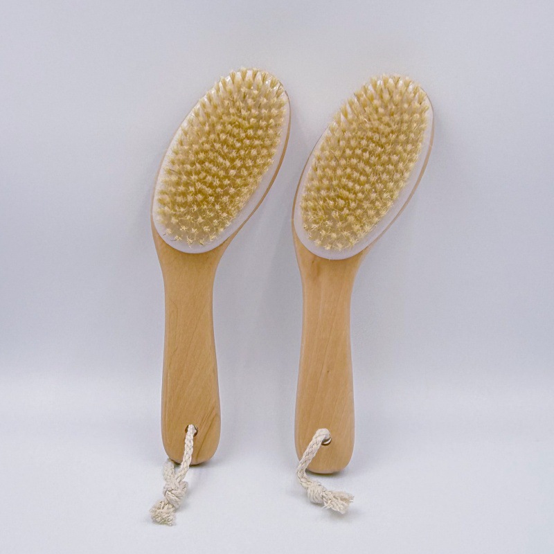 Cepillo de melena de cerdo de madera maciza transfronterizo Cepillo de baño Cepillo de sisal de mango curvo Cepillo de espalda para frotar artículos de primera necesidad populares