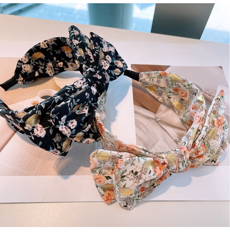 Retro Floral Double Bow Headband display picture 17