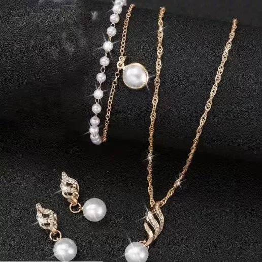 European and American simple style bridal wedding jewelry suit temperament fashion pearl diamond twist chain earrings necklace bracelet