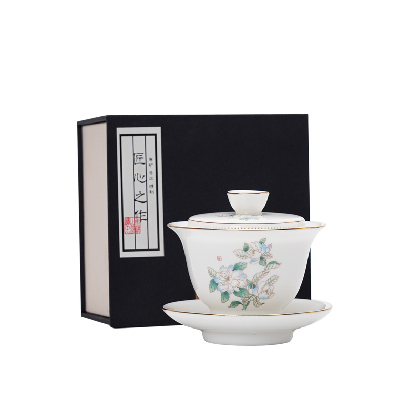 羊脂玉全瓷过滤盖碗茶杯陶瓷高端大号泡茶功夫三才碗白瓷茶碗茶具|undefined