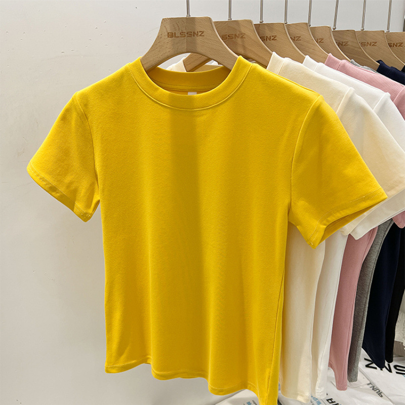 Yellow Shoulder Short-sleeved T-shirt Women's 2025 Summer New Sweet Spice Girl Slim-fit Slimming Chic Wear Tops Small Shirt Yellow Shoulder Short-sleeved T-shirt Women's 2025 Summer New Sweet Spice Girl Slim-fit Slimming Chic Wear Tops Small Shirt