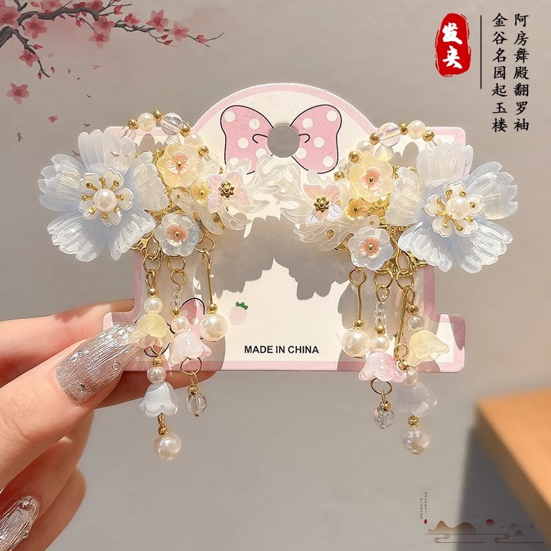 Hanfu tocado de cabello de niñas bordas vestidos antiguos para el cabello de niñas tarjetas de cabello de niñas vestidos antiguos accesorios princesas niñas clips para el cabello