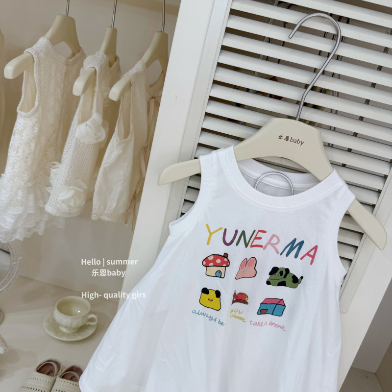 [Leen 子供服] 超かわいいオリジナル高精細女の子夏白ベストドレスベビー漫画ドレス|undefined
