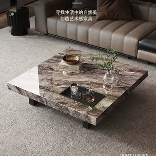 意式长方形轻奢岩板茶几客厅家用小户型2025新款正方形岩板茶几