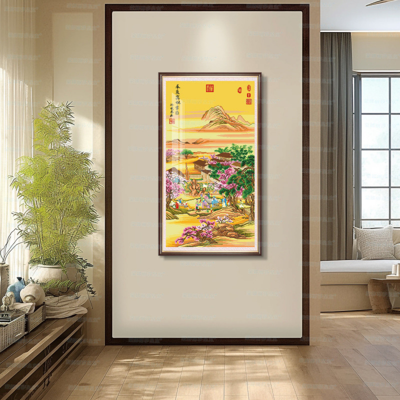 [Algodón importado] Mona Lisa Royal Cross Stitch Banquet de la noche de primavera Peach and Plum Garden Imagen Nueva sala de estar china Bordado completo