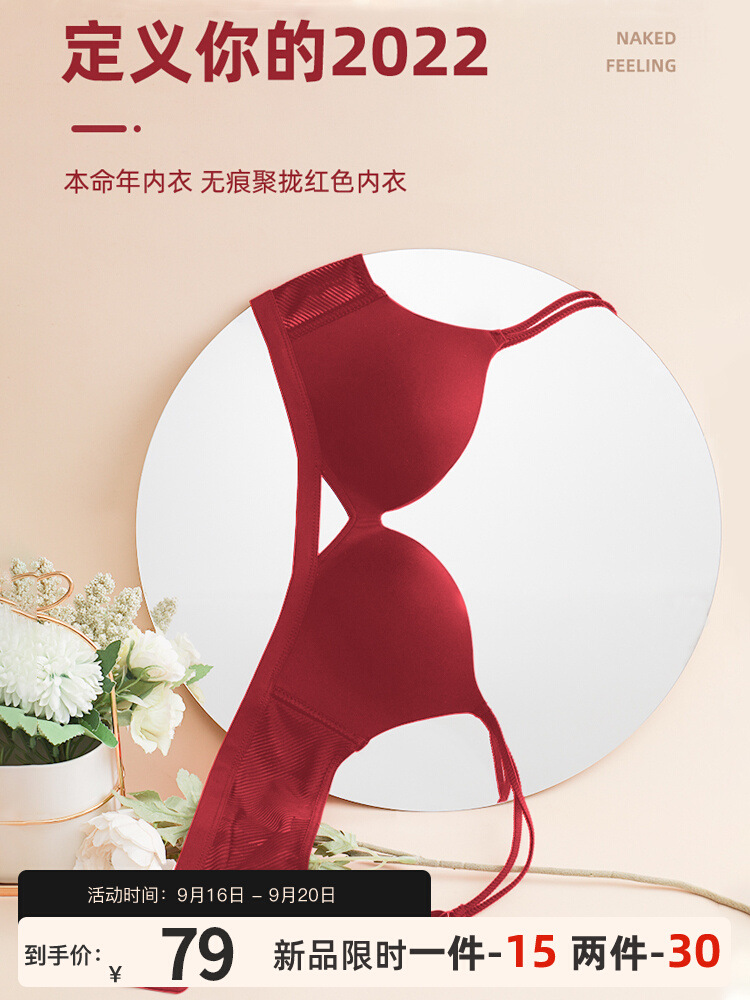 Rojo año de nacimiento ropa interior de las mujeres pequeño pecho push up mama colección anti-sagging BRA traje de sujetador inalámbrico sin costuras