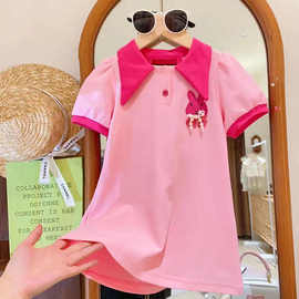 女童连衣裙夏季新款2025蝴蝶结女孩公主Polo洋气时髦童装网红透气