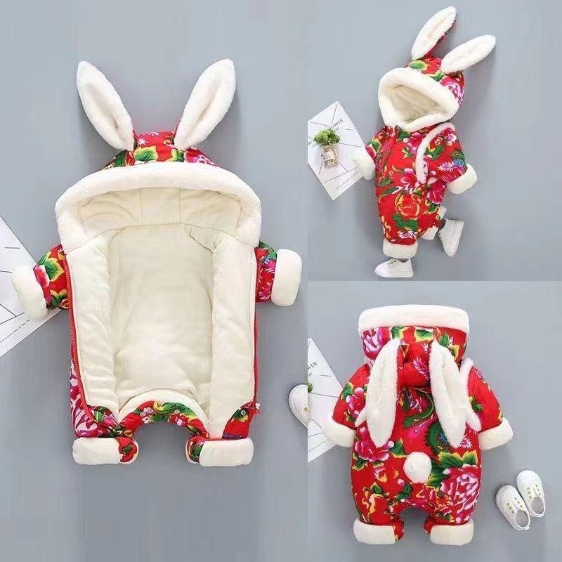 의 동북 큰 꽃 점프 수트 겨울 새해 옷  의 축제 누빔안감 복장