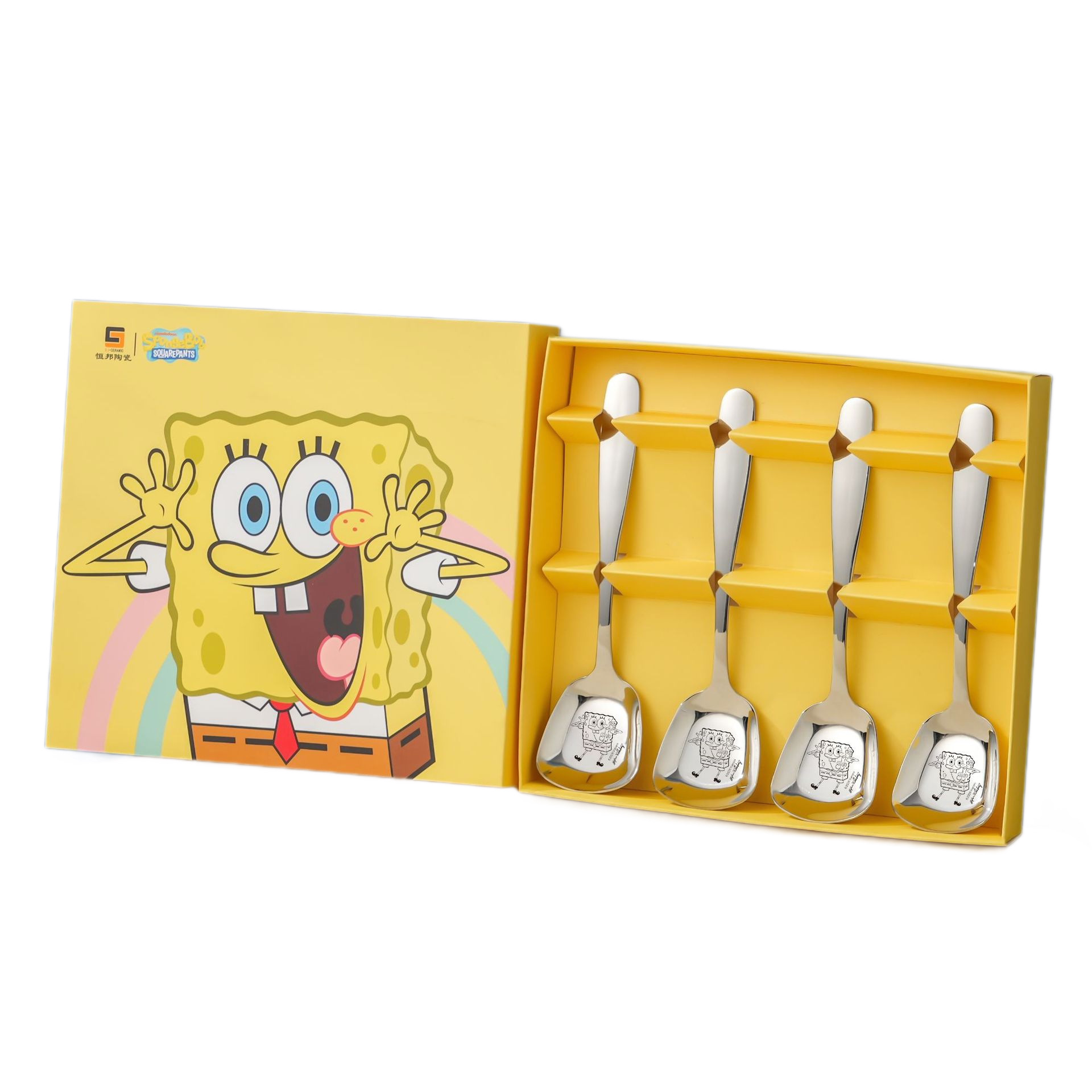 Bob Esponja 304 acero inoxidable cucharas infantiles cucharas de dibujos animados encantadores cucharas de bebés caseros de alto valor de cara cubiertos