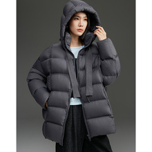 95鸭绒羽绒服女中长款龟背高级感保暖可脱卸连帽系带宽松外套新款