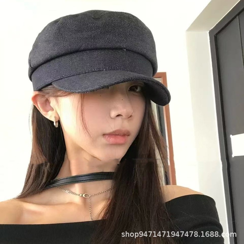 气质款深牛仔平顶八角帽子女夏复古百搭显脸小报童帽时尚画家帽潮|undefined