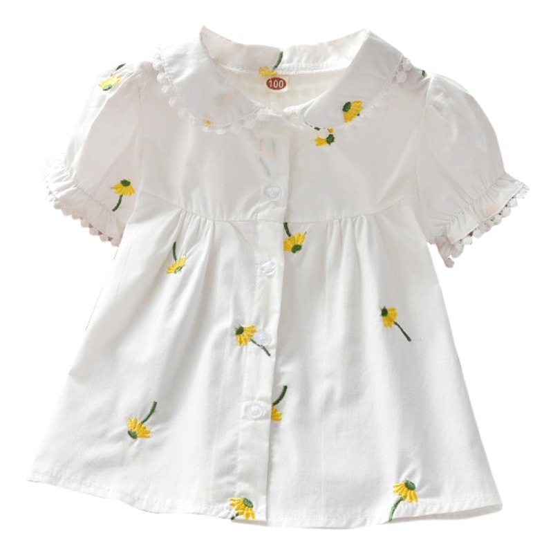Camisa de manga corta para niñas 2023 Verano nuevo estilo coreano camisa blanca camisa de flores de moda para niñas moda para niños