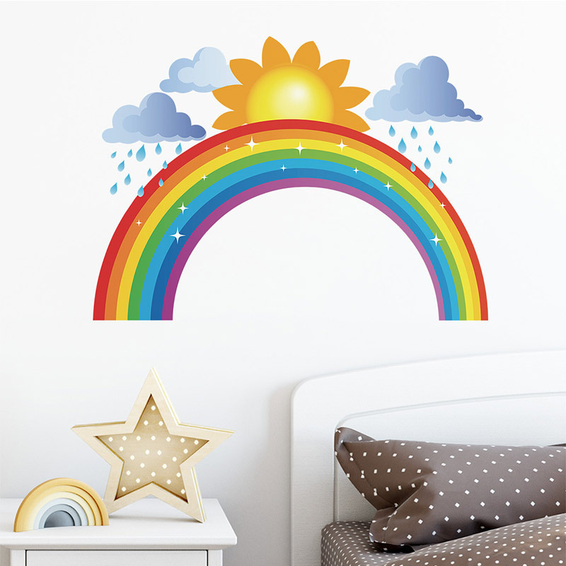 Rainbow Cloud Rain Sun Children's Wall Sticker display picture 3