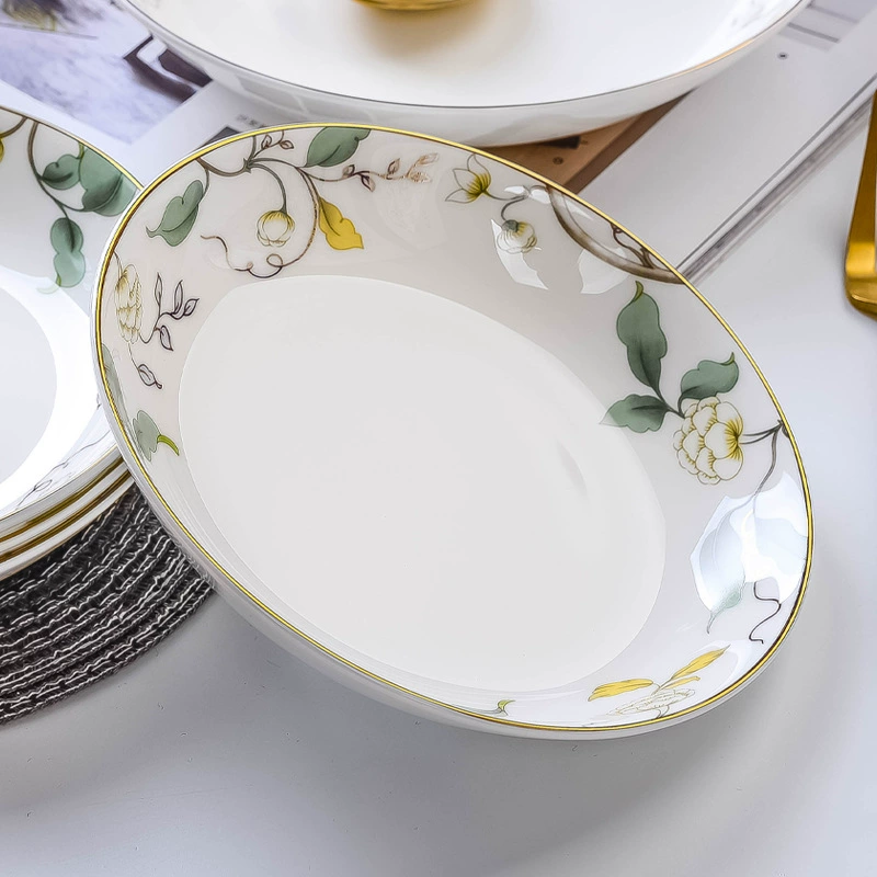 Керамическая тарелка для семьи Bone Porcelain Cabinet Plate Deep Date of Tangshan Caudi Disculfa Drive Dumpling Dumps Drive Package